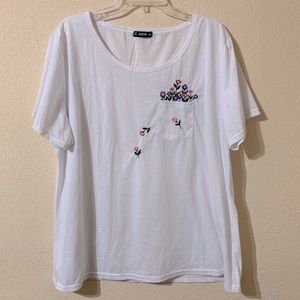 Embroidered Floral Flower Pocket Shirt Plus 4X